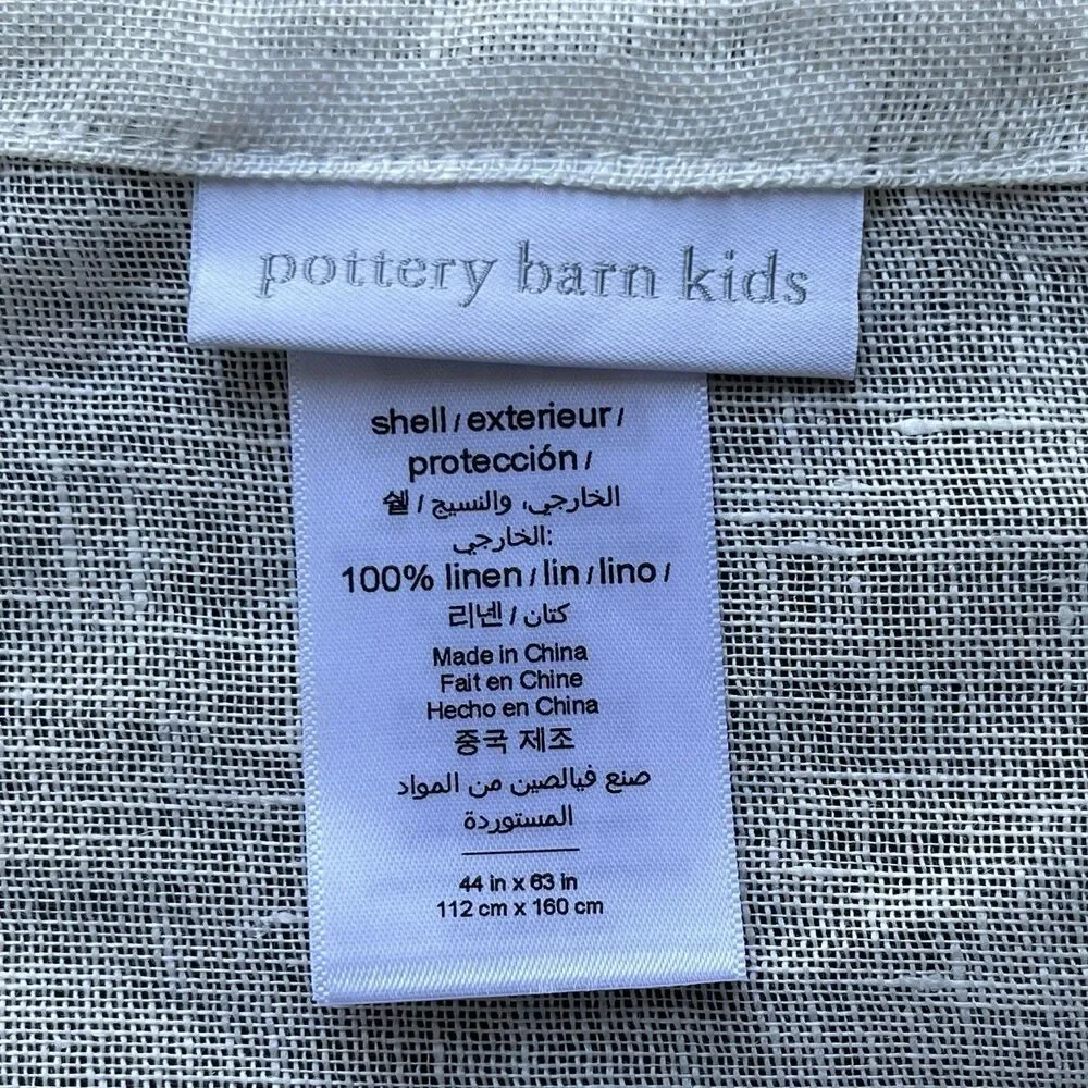 Pottery Barn Kids Sheer Panels (2) Ivory Tie Top 100% Linen Curtains 44